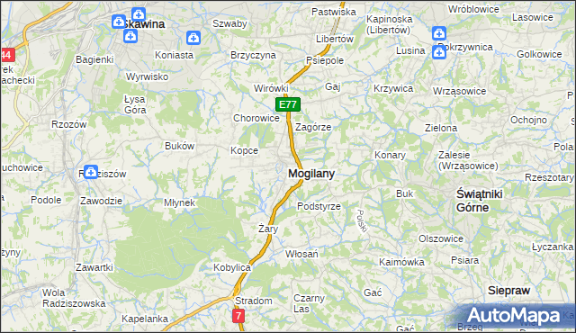 mapa Mogilany, Mogilany na mapie Targeo