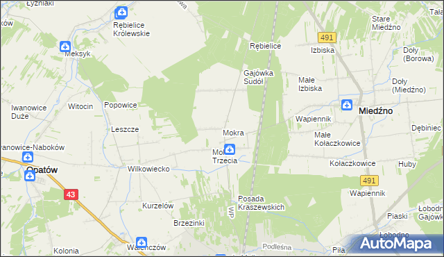 mapa Mokra gmina Miedźno, Mokra gmina Miedźno na mapie Targeo