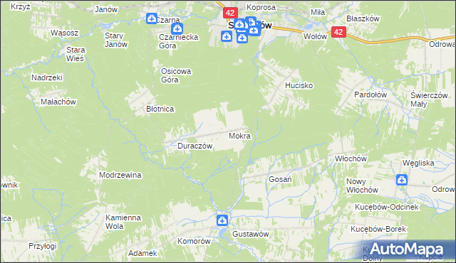 mapa Mokra gmina Stąporków, Mokra gmina Stąporków na mapie Targeo