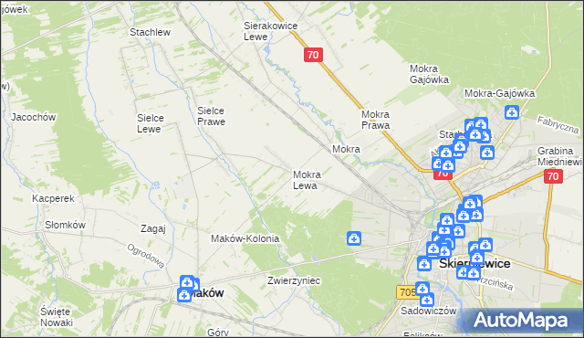 mapa Mokra Lewa, Mokra Lewa na mapie Targeo