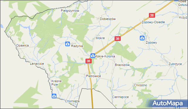 mapa Mokre-Kolonia, Mokre-Kolonia na mapie Targeo