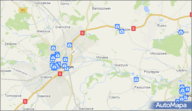 mapa Morawa gmina Strzegom, Morawa gmina Strzegom na mapie Targeo