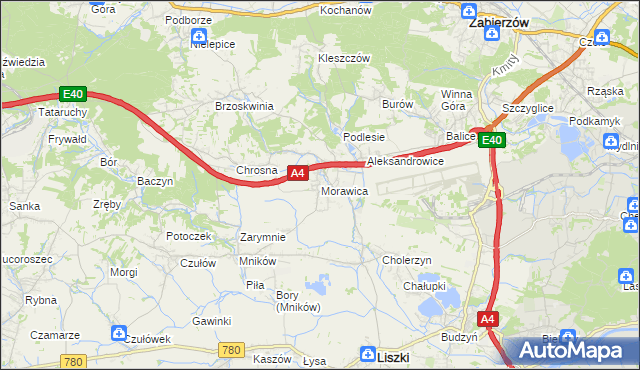 mapa Morawica gmina Liszki, Morawica gmina Liszki na mapie Targeo