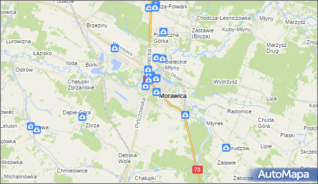 mapa Morawica powiat kielecki, Morawica powiat kielecki na mapie Targeo