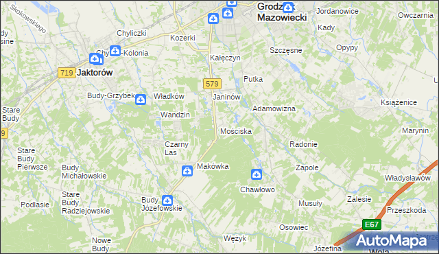 mapa Mościska gmina Grodzisk Mazowiecki, Mościska gmina Grodzisk Mazowiecki na mapie Targeo