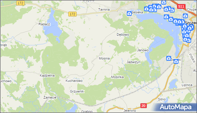 mapa Mosina gmina Szczecinek, Mosina gmina Szczecinek na mapie Targeo