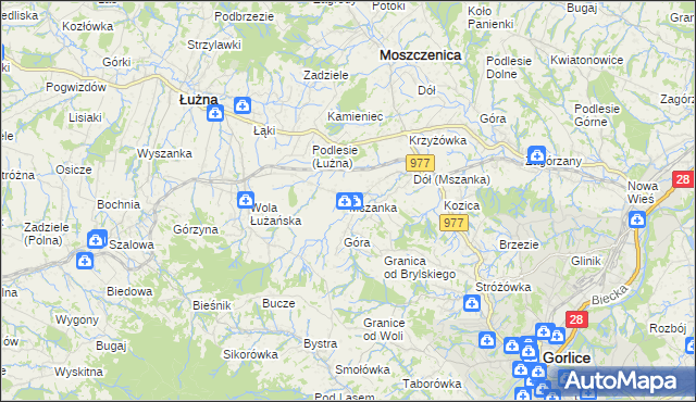 mapa Mszanka gmina Łużna, Mszanka gmina Łużna na mapie Targeo