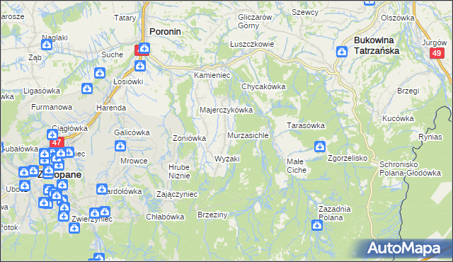 mapa Murzasichle, Murzasichle na mapie Targeo