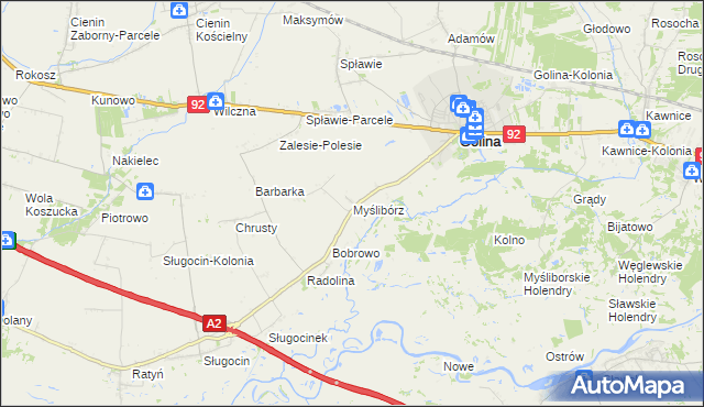 mapa Myślibórz gmina Golina, Myślibórz gmina Golina na mapie Targeo