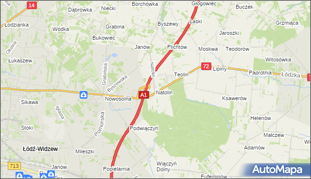 mapa Natolin gmina Nowosolna, Natolin gmina Nowosolna na mapie Targeo