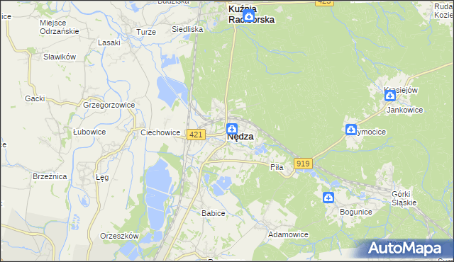 mapa Nędza powiat raciborski, Nędza powiat raciborski na mapie Targeo