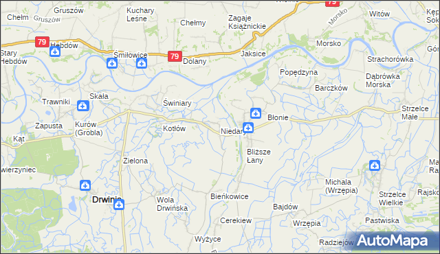 mapa Niedary gmina Drwinia, Niedary gmina Drwinia na mapie Targeo