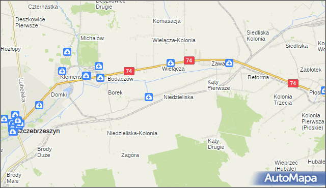 mapa Niedzieliska gmina Szczebrzeszyn, Niedzieliska gmina Szczebrzeszyn na mapie Targeo