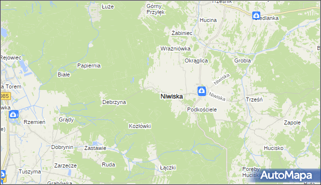 mapa Niwiska powiat kolbuszowski, Niwiska powiat kolbuszowski na mapie Targeo