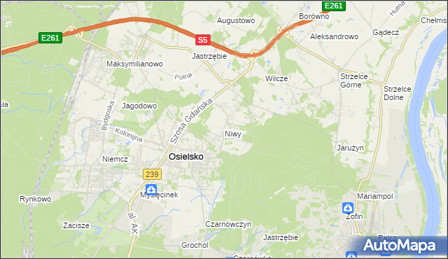 mapa Niwy gmina Osielsko, Niwy gmina Osielsko na mapie Targeo