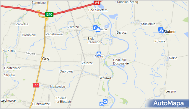 mapa Niziny gmina Orły, Niziny gmina Orły na mapie Targeo