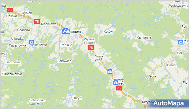 mapa Nowa Wieś gmina Łabowa, Nowa Wieś gmina Łabowa na mapie Targeo