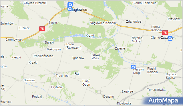 mapa Nowa Wieś gmina Nagłowice, Nowa Wieś gmina Nagłowice na mapie Targeo