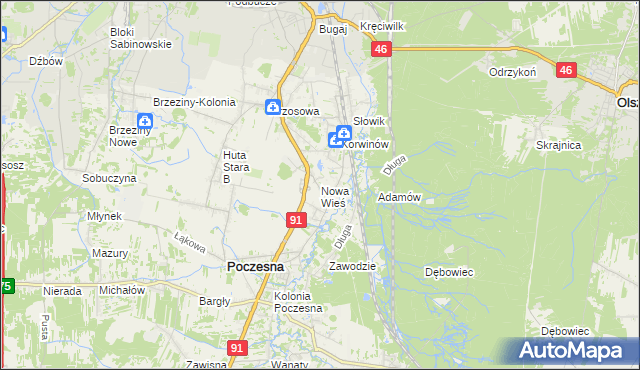 mapa Nowa Wieś gmina Poczesna, Nowa Wieś gmina Poczesna na mapie Targeo