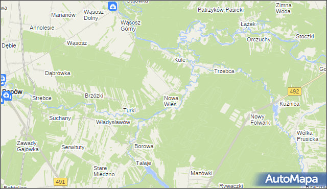 mapa Nowa Wieś gmina Popów, Nowa Wieś gmina Popów na mapie Targeo