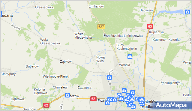 mapa Nowa Wieś gmina Sokołów Podlaski, Nowa Wieś gmina Sokołów Podlaski na mapie Targeo