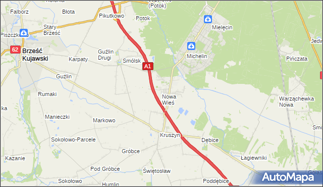 mapa Nowa Wieś gmina Włocławek, Nowa Wieś gmina Włocławek na mapie Targeo