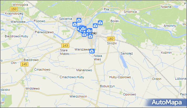 mapa Nowa Wieś gmina Wronki, Nowa Wieś gmina Wronki na mapie Targeo