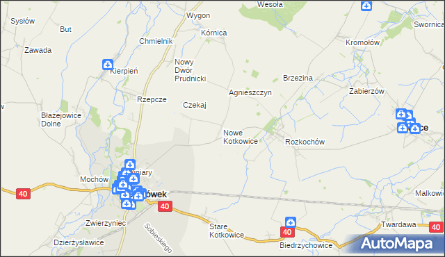 mapa Nowe Kotkowice, Nowe Kotkowice na mapie Targeo