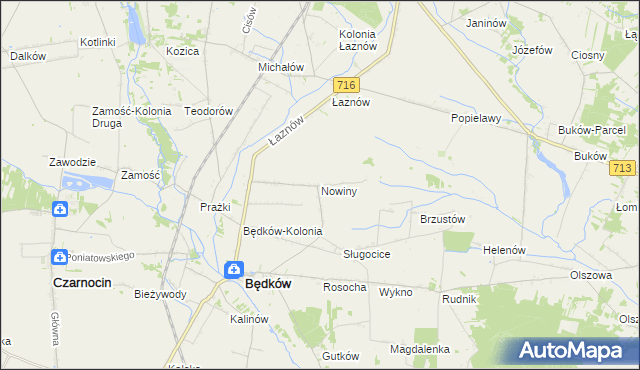 mapa Nowiny gmina Będków, Nowiny gmina Będków na mapie Targeo