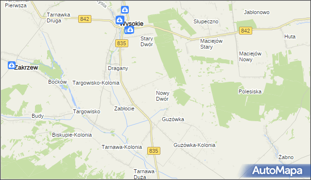 mapa Nowy Dwór gmina Wysokie, Nowy Dwór gmina Wysokie na mapie Targeo
