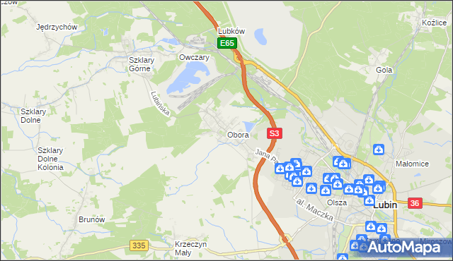 mapa Obora gmina Lubin, Obora gmina Lubin na mapie Targeo