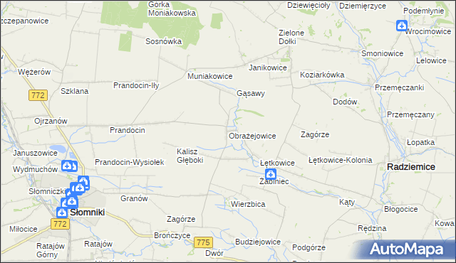 mapa Obrażejowice, Obrażejowice na mapie Targeo