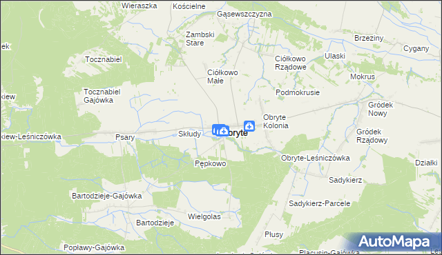 mapa Obryte powiat pułtuski, Obryte powiat pułtuski na mapie Targeo