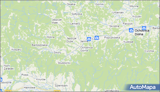 mapa Ochotnica Górna, Ochotnica Górna na mapie Targeo