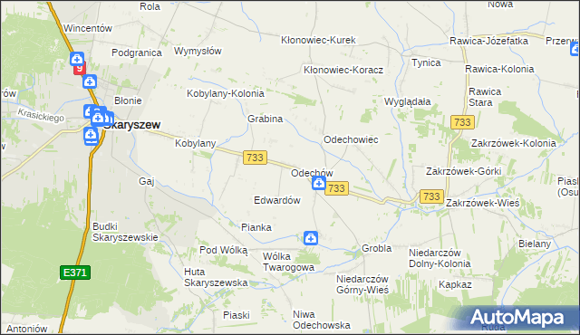 mapa Odechów gmina Skaryszew, Odechów gmina Skaryszew na mapie Targeo
