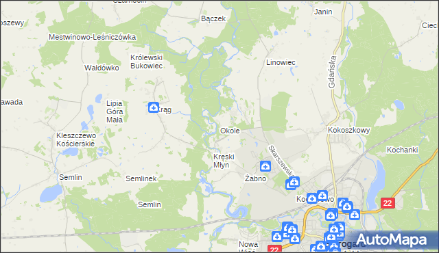 mapa Okole gmina Starogard Gdański, Okole gmina Starogard Gdański na mapie Targeo