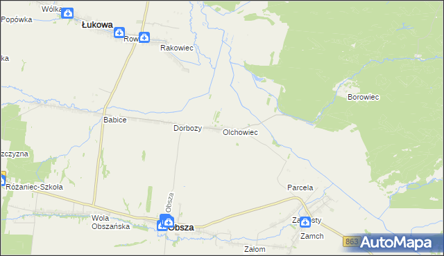 mapa Olchowiec gmina Obsza, Olchowiec gmina Obsza na mapie Targeo