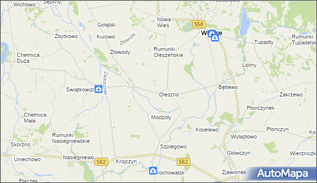 mapa Oleszno gmina Wielgie, Oleszno gmina Wielgie na mapie Targeo