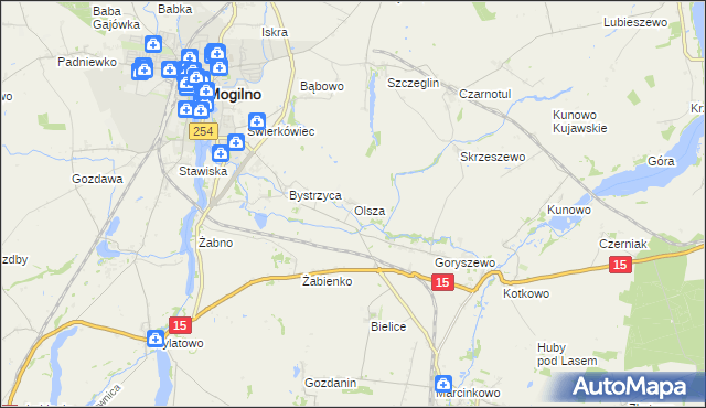 mapa Olsza gmina Mogilno, Olsza gmina Mogilno na mapie Targeo