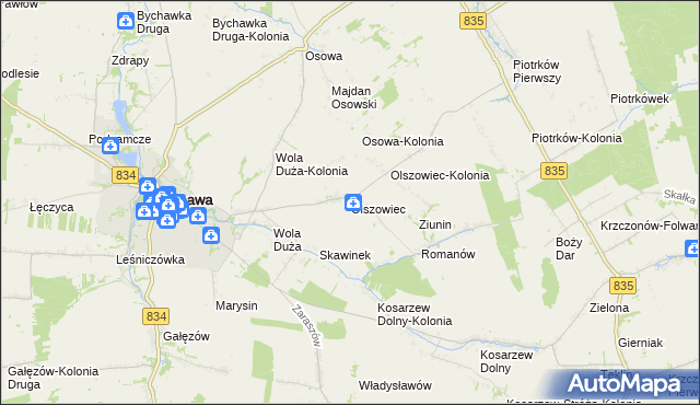mapa Olszowiec gmina Bychawa, Olszowiec gmina Bychawa na mapie Targeo