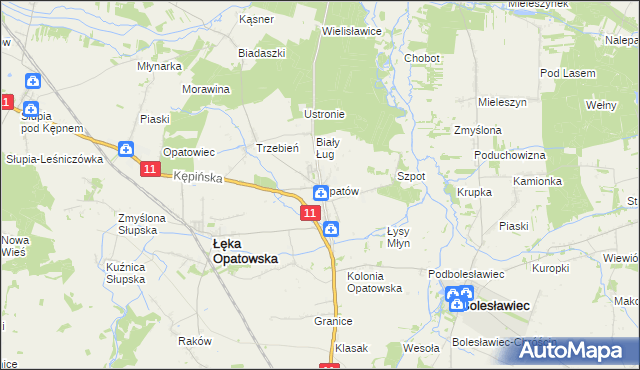 mapa Opatów gmina Łęka Opatowska, Opatów gmina Łęka Opatowska na mapie Targeo