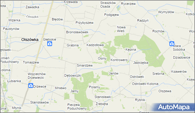 mapa Osiny gmina Grabów, Osiny gmina Grabów na mapie Targeo