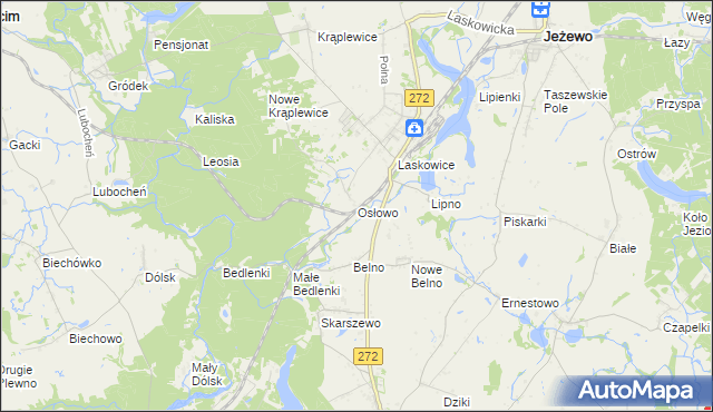 mapa Osłowo gmina Jeżewo, Osłowo gmina Jeżewo na mapie Targeo