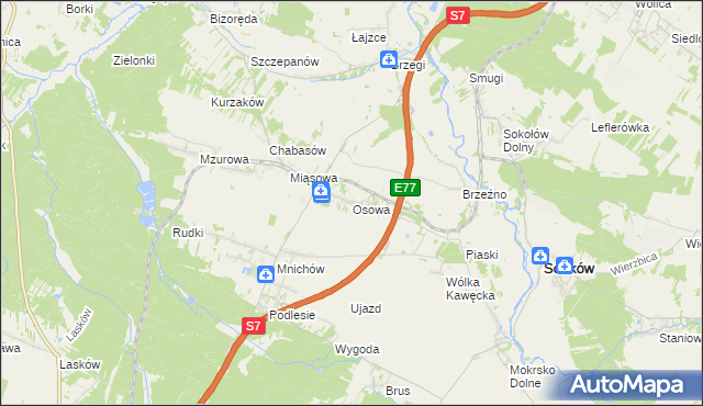 mapa Osowa gmina Sobków, Osowa gmina Sobków na mapie Targeo