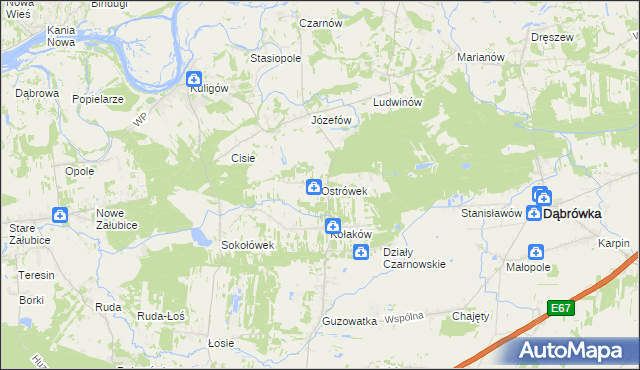 mapa Ostrówek gmina Dąbrówka, Ostrówek gmina Dąbrówka na mapie Targeo
