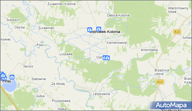 mapa Ostrówek powiat lubartowski, Ostrówek powiat lubartowski na mapie Targeo