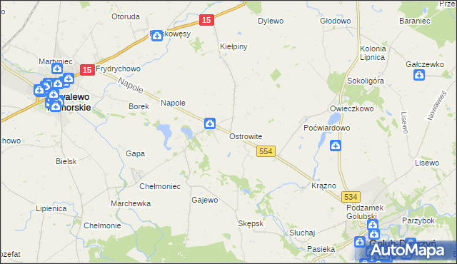 mapa Ostrowite gmina Golub-Dobrzyń, Ostrowite gmina Golub-Dobrzyń na mapie Targeo