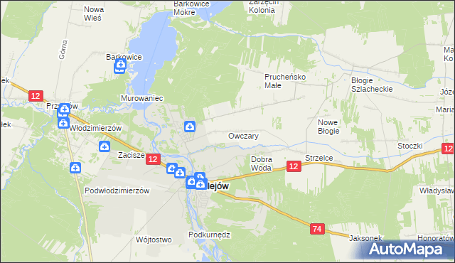 mapa Owczary gmina Mniszków, Owczary gmina Mniszków na mapie Targeo