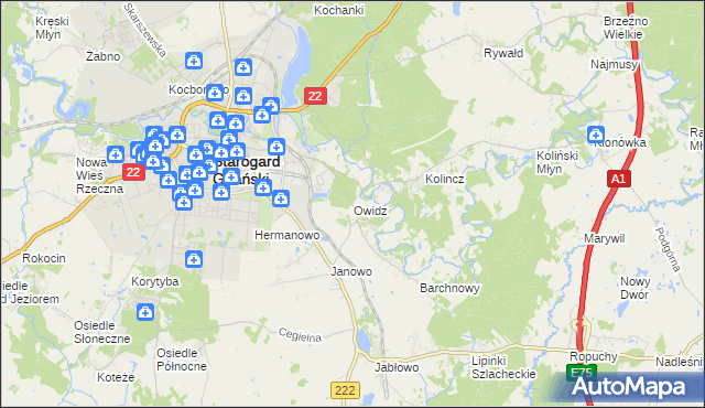 mapa Owidz, Owidz na mapie Targeo