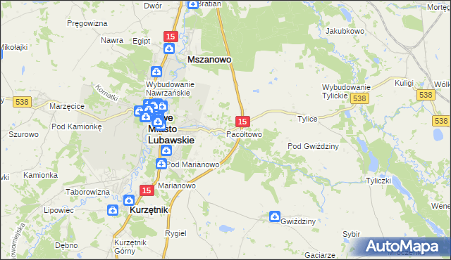 mapa Pacółtowo gmina Nowe Miasto Lubawskie, Pacółtowo gmina Nowe Miasto Lubawskie na mapie Targeo